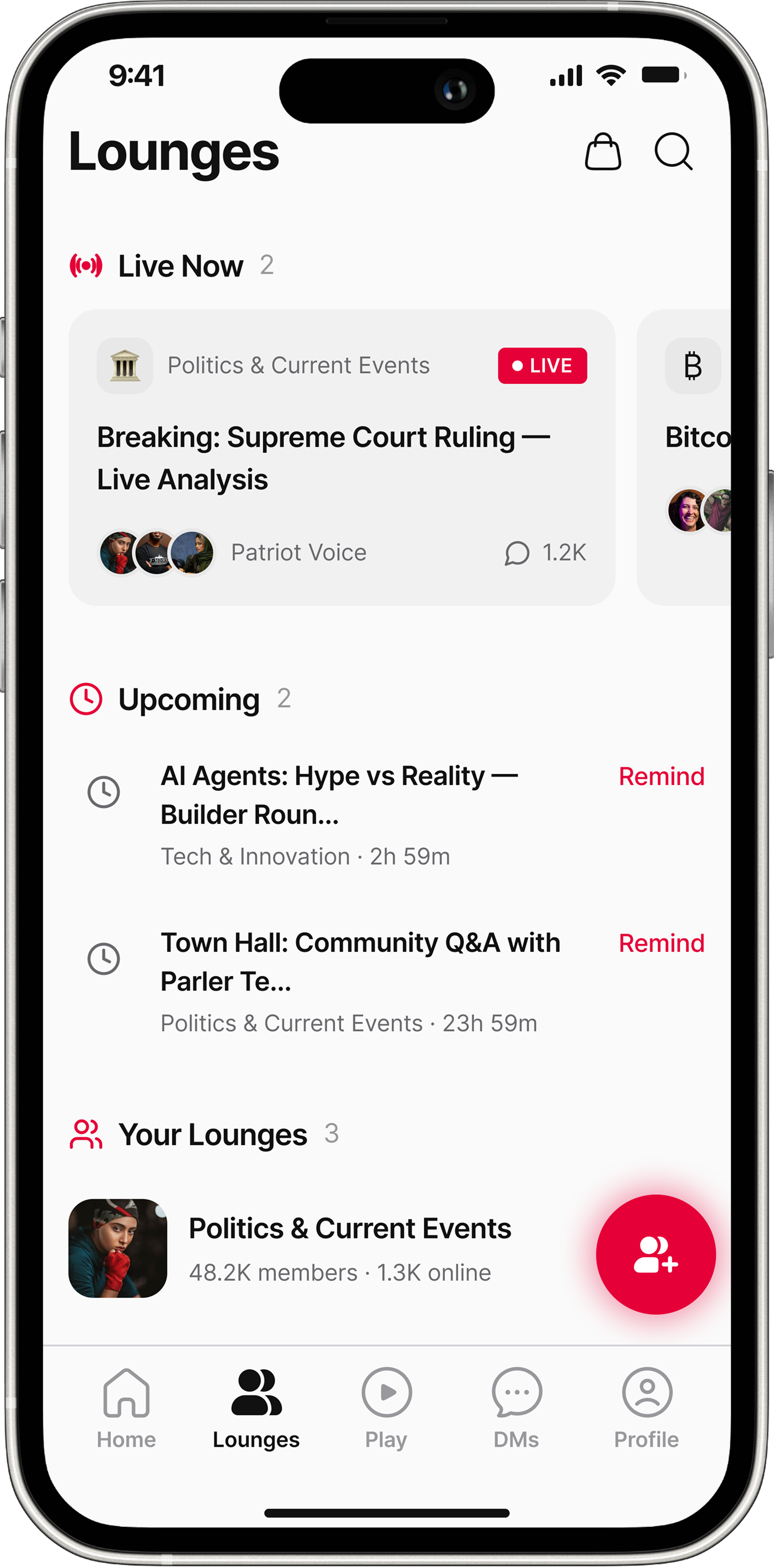 Parler Lounges — live audio rooms
